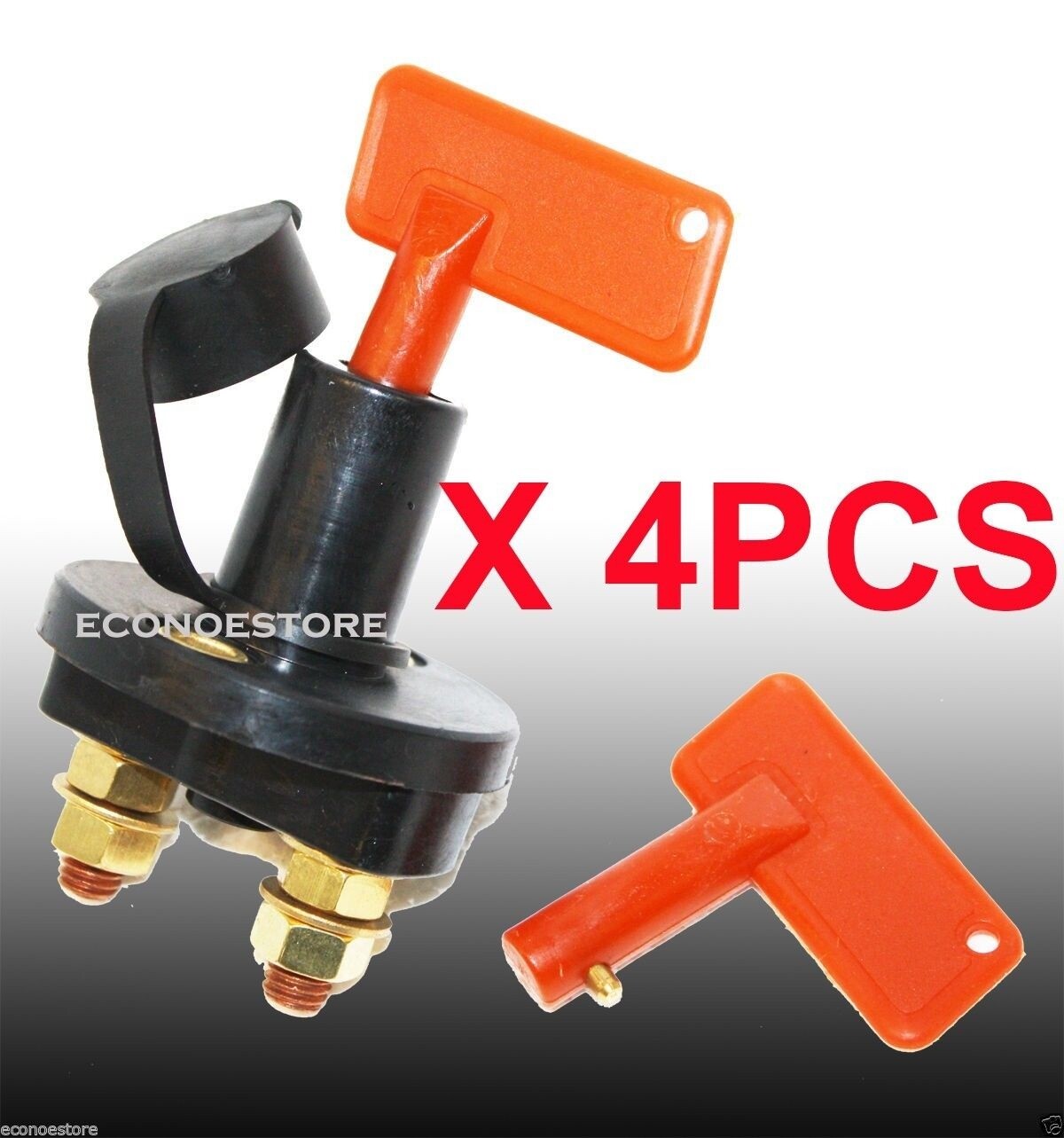 LOT 4 Auto Battery Cut Off Switch Disconnect Kill Solid Brass w/ 2 Removable Key