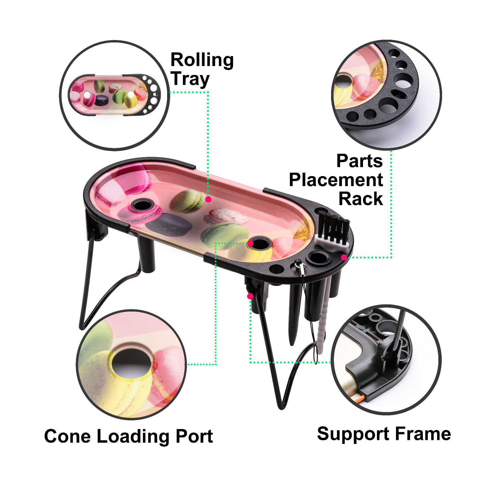 Macaroo Cone Filler Pre Roll Machine Metal Rolling Tray Foldable Stand Brush
