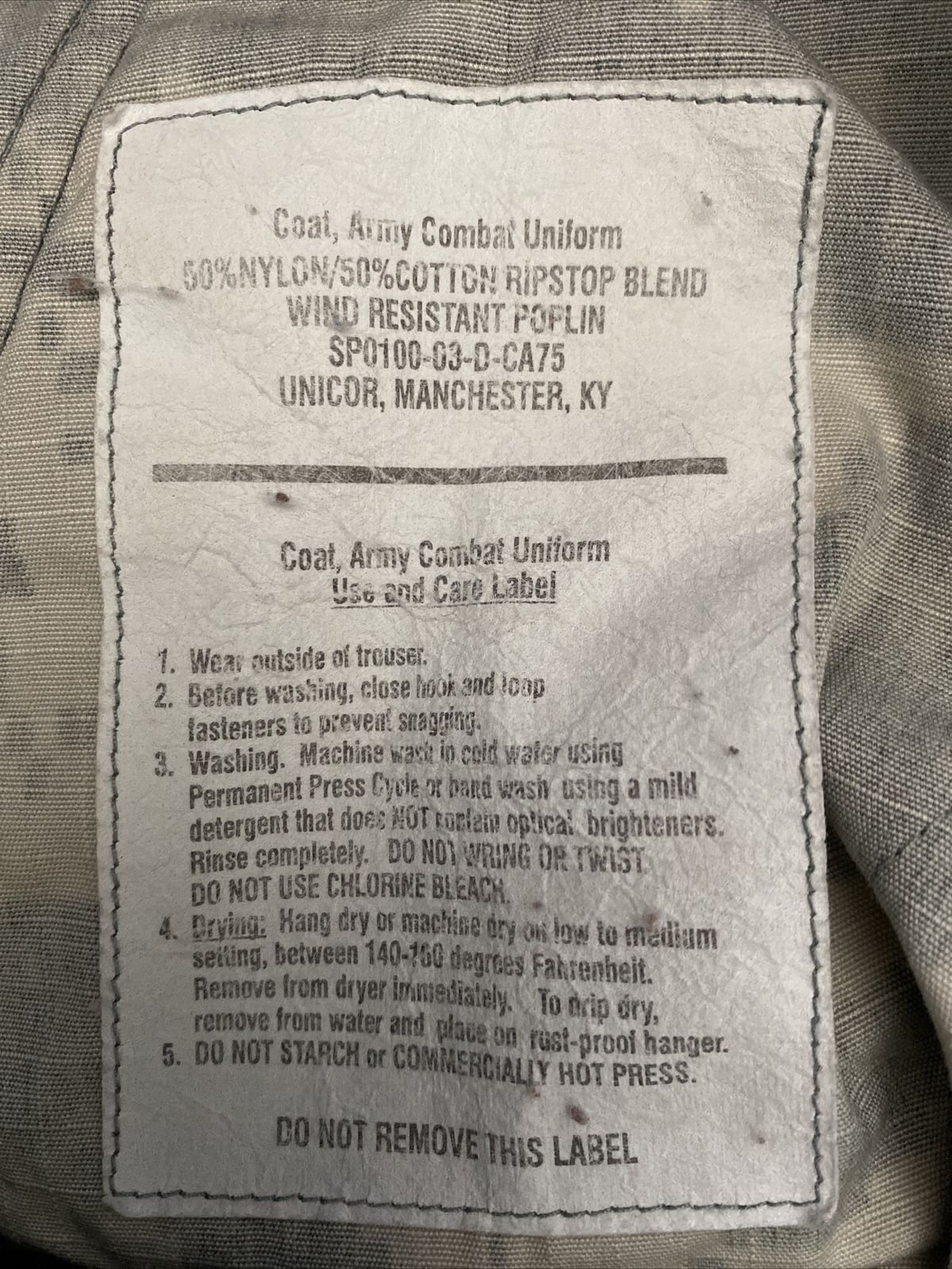 Army BDU Combat Uniform Coat, Zip Up Size Small-Regular