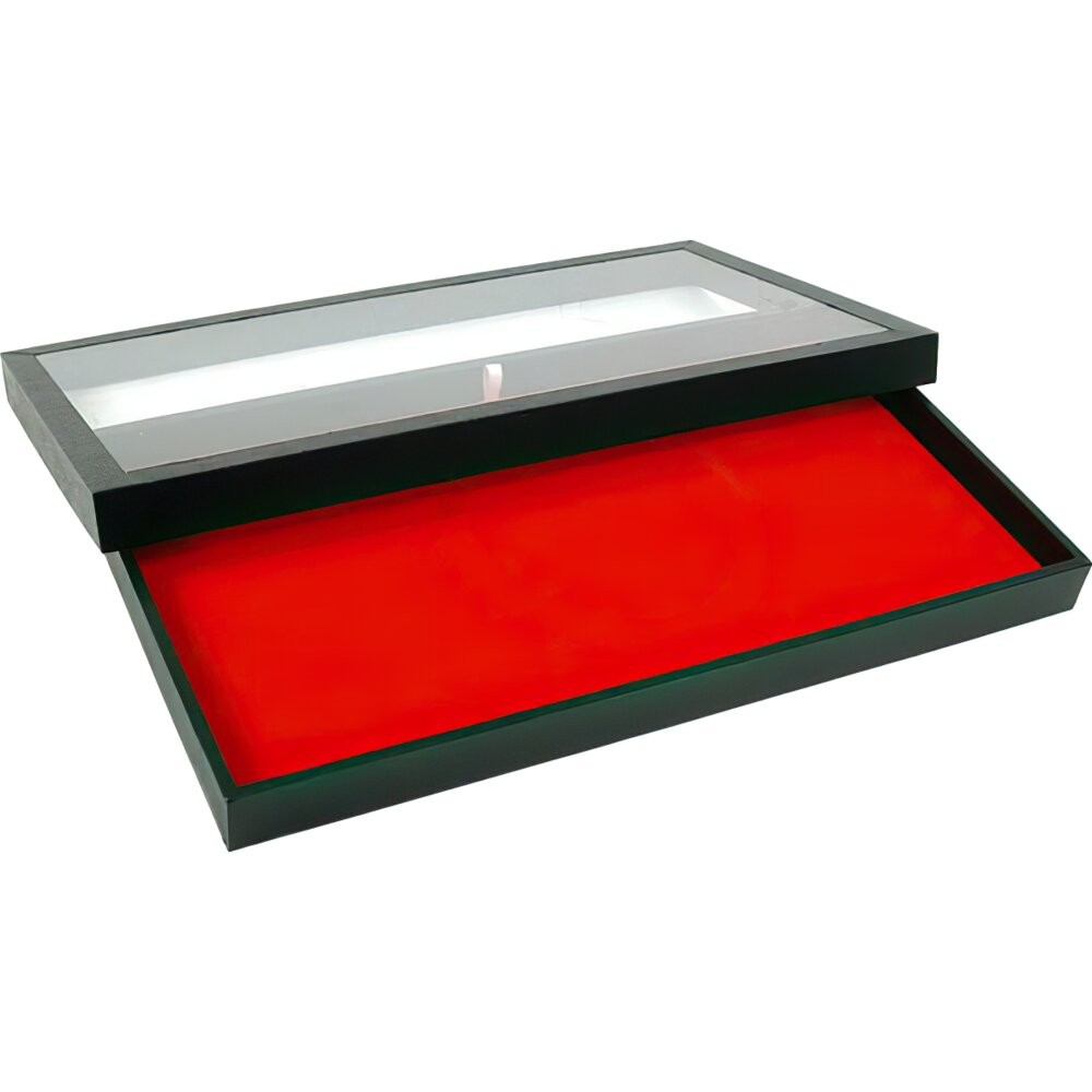 Red Velvet Chain Pad Display & Acrylic Lid Tray