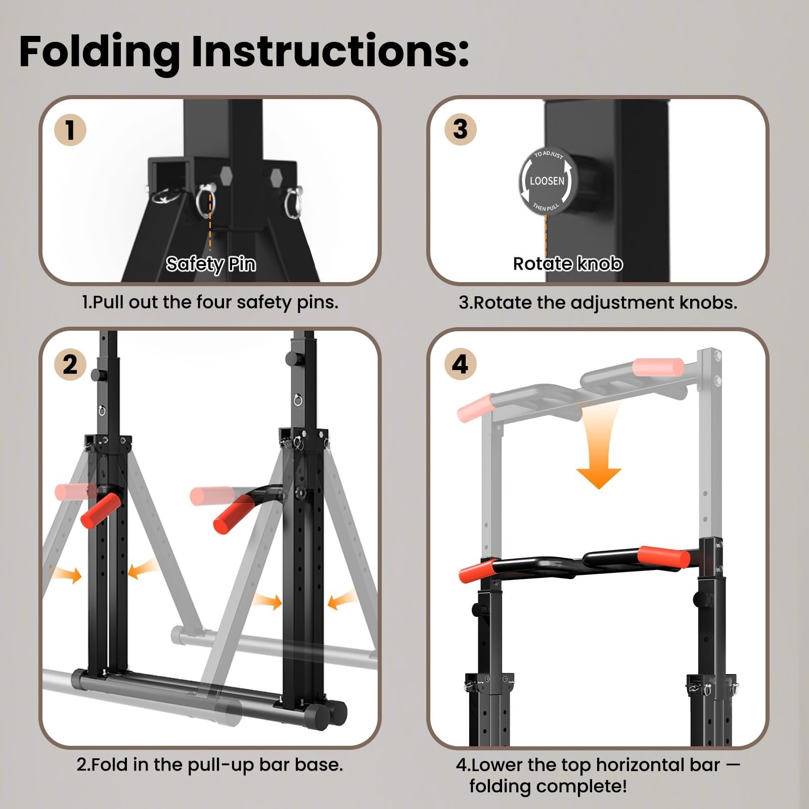 Power Tower Pull Up Dip Station Foldable, Pull Up Bar Station Adjustable, Mul...