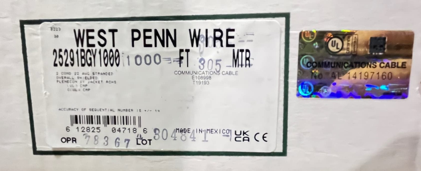 22 AWG 2 Conductor Stranded Shielded Plenum Cable Gray CL3P for Security/Alar...