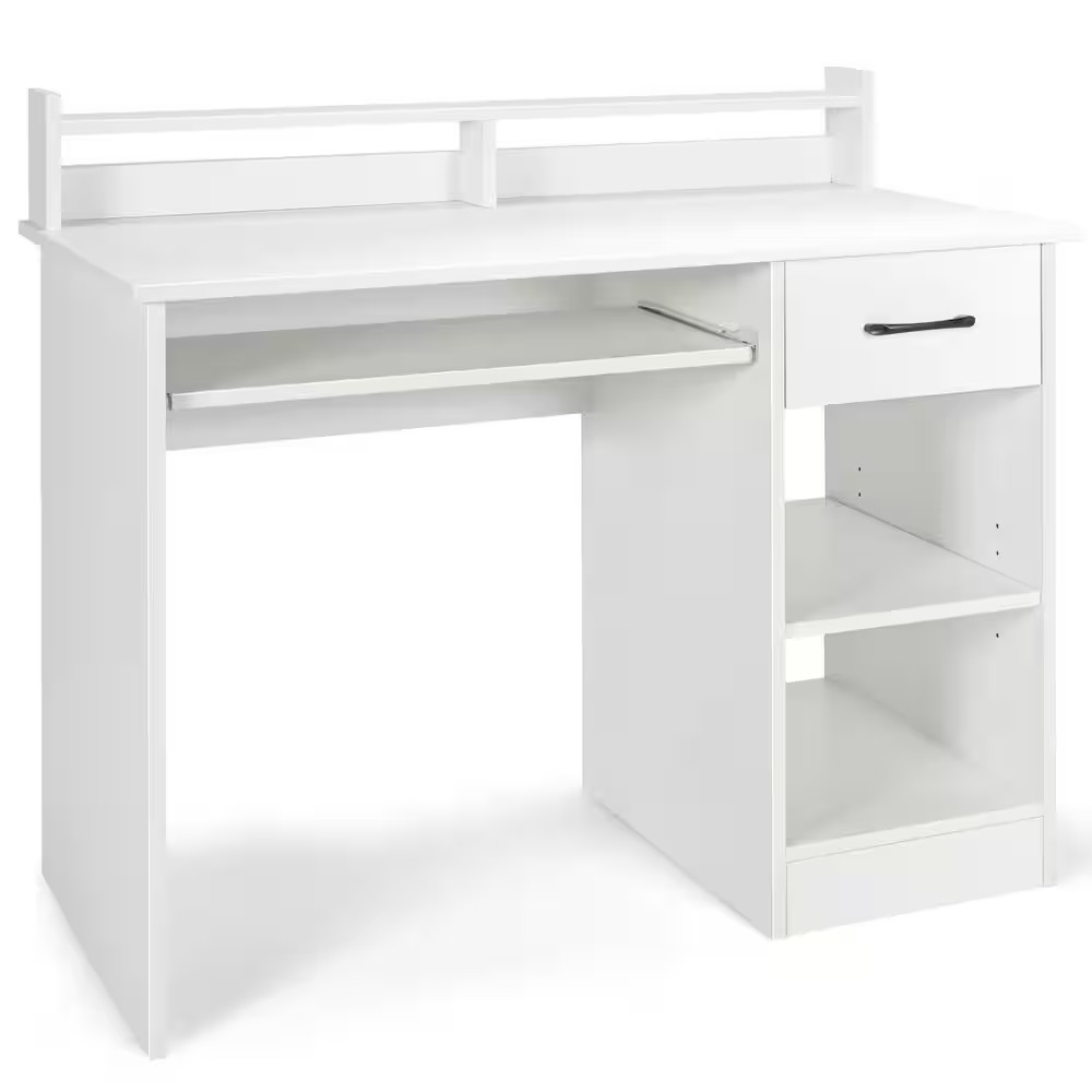41.5 In. Rectangular White Wood Wide Computer Desk Writing Study Laptop Table wi
