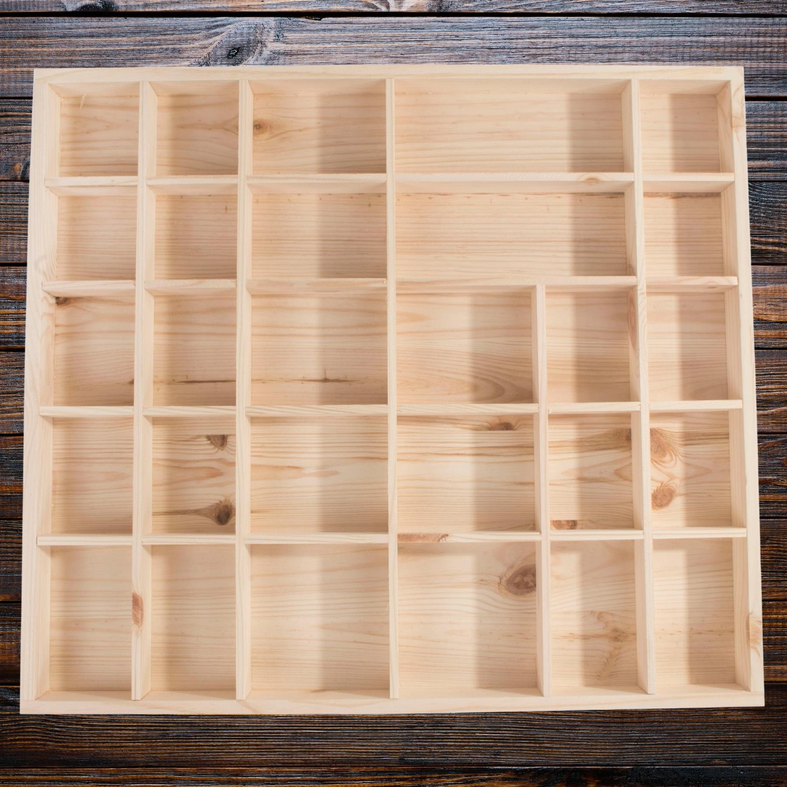 Wooden Display Cabinet Wall Trinket Shelf | 28 Compartments | 45 x 40 x 3.5 cm