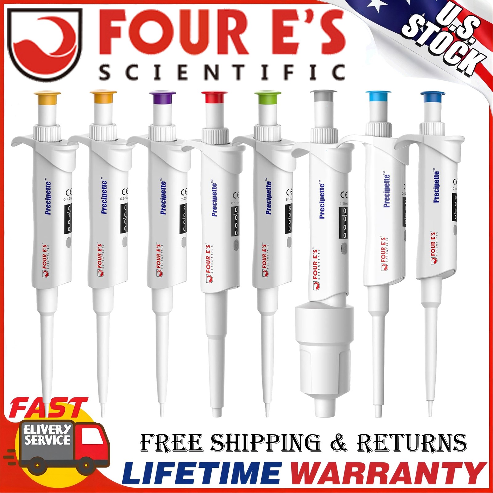 8Pack 0.1μl-10ml Micropipette Adjustable Volume Pipettor Single Channel Pipettor