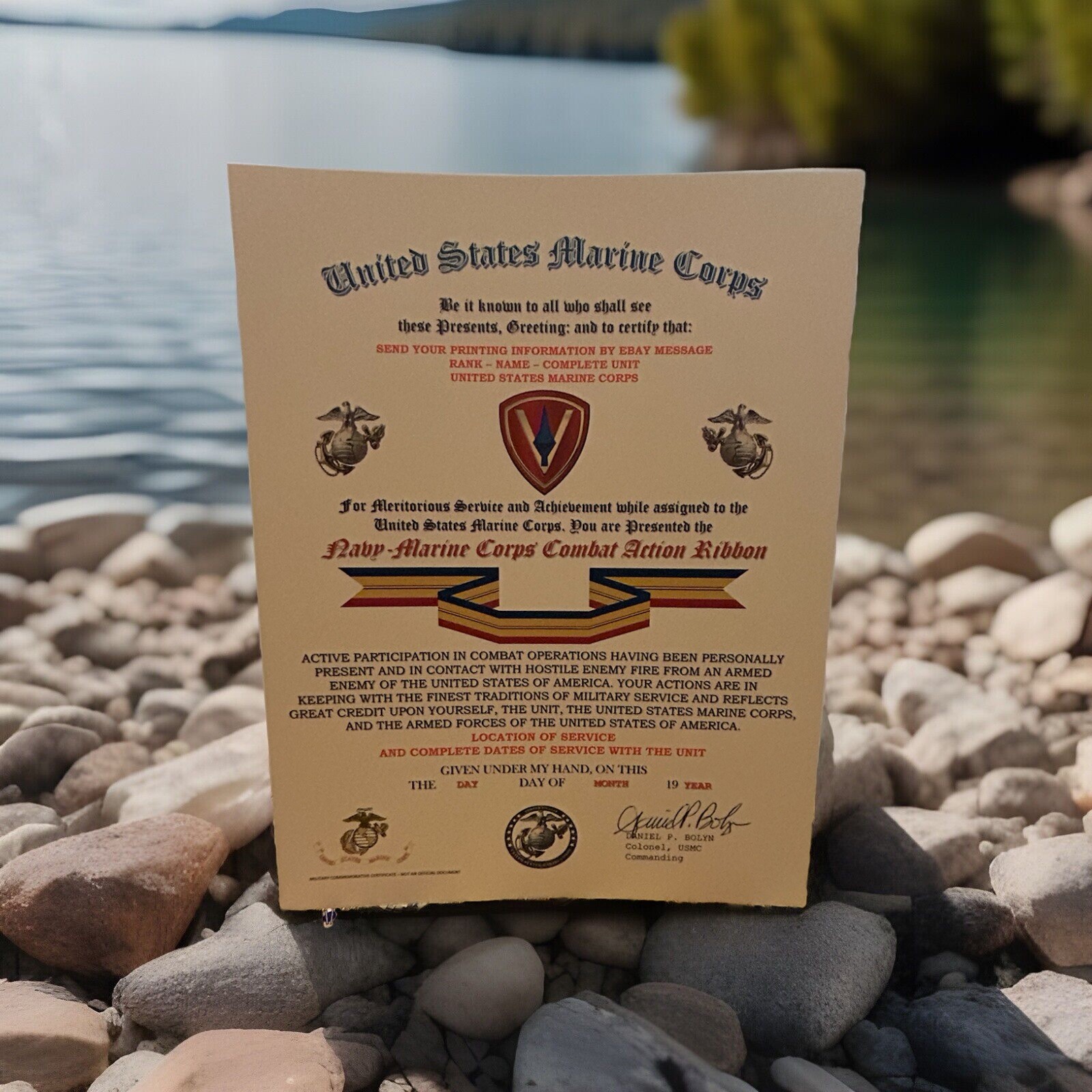U.S.M.C. / 5TH MARINE DIVISION - COMBAT ACTION RIBBON COMMEMORATIVE CERTIFICATE