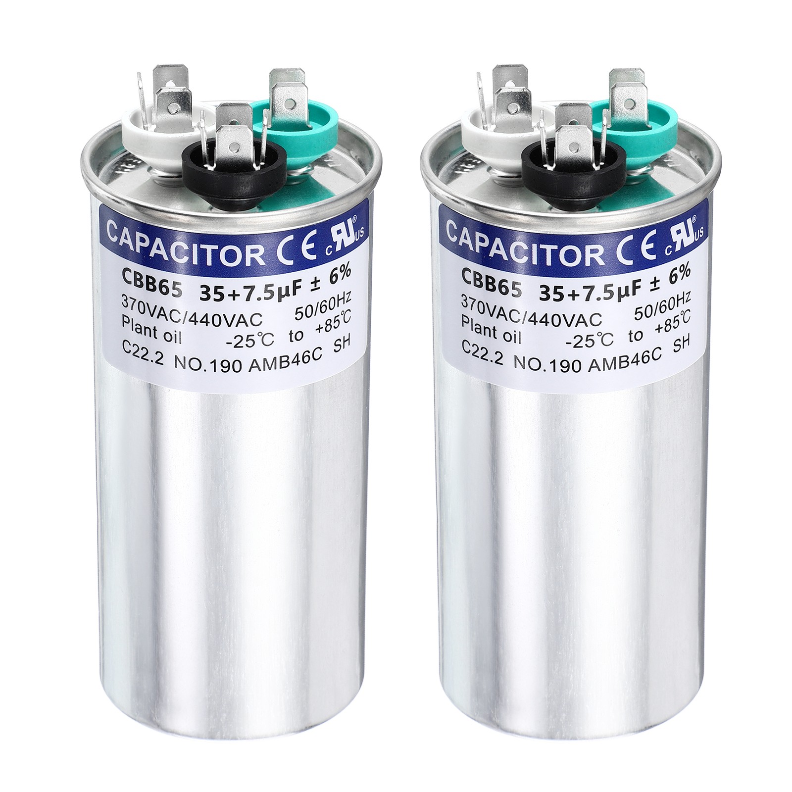 2Pcs 35+7.5MFD CBB65 Run Start Capacitor 35+7.5uF, 370/440V Round AC Capacitor