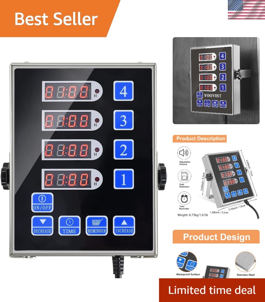 Stainless Steel Digital Cooking Timer with Loud Alarm – 4 Channels for Chefs