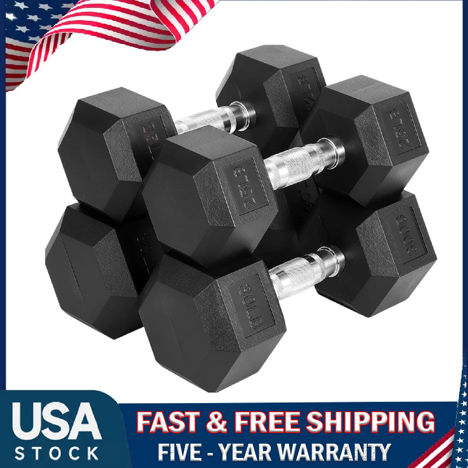 25/30LBS Hex Dumbbell Set ,Strength Training Hand Weights Dumbbell for Home Gym