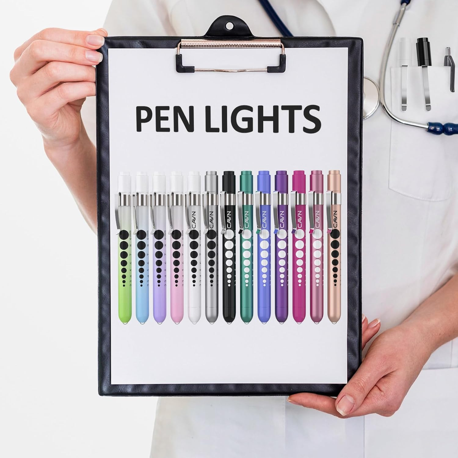 CAVN Pen Light with Pupil Gauge LED Penlight for Nurses Doctors, 2 Pcs Reusable