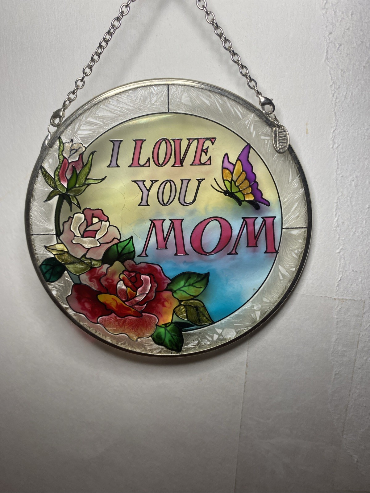 Hand Painted Floral Flowers Suncatcher AMIA Brand I Love You Mom