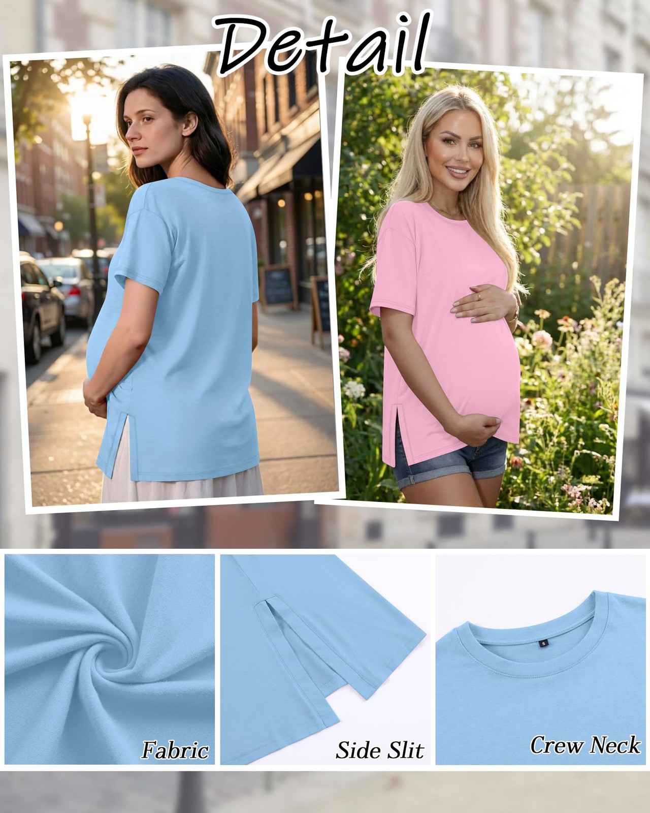 4 Pack Women's Maternity T Shirts, Short Sleeve Split Side Pregnancy Tee Loos...