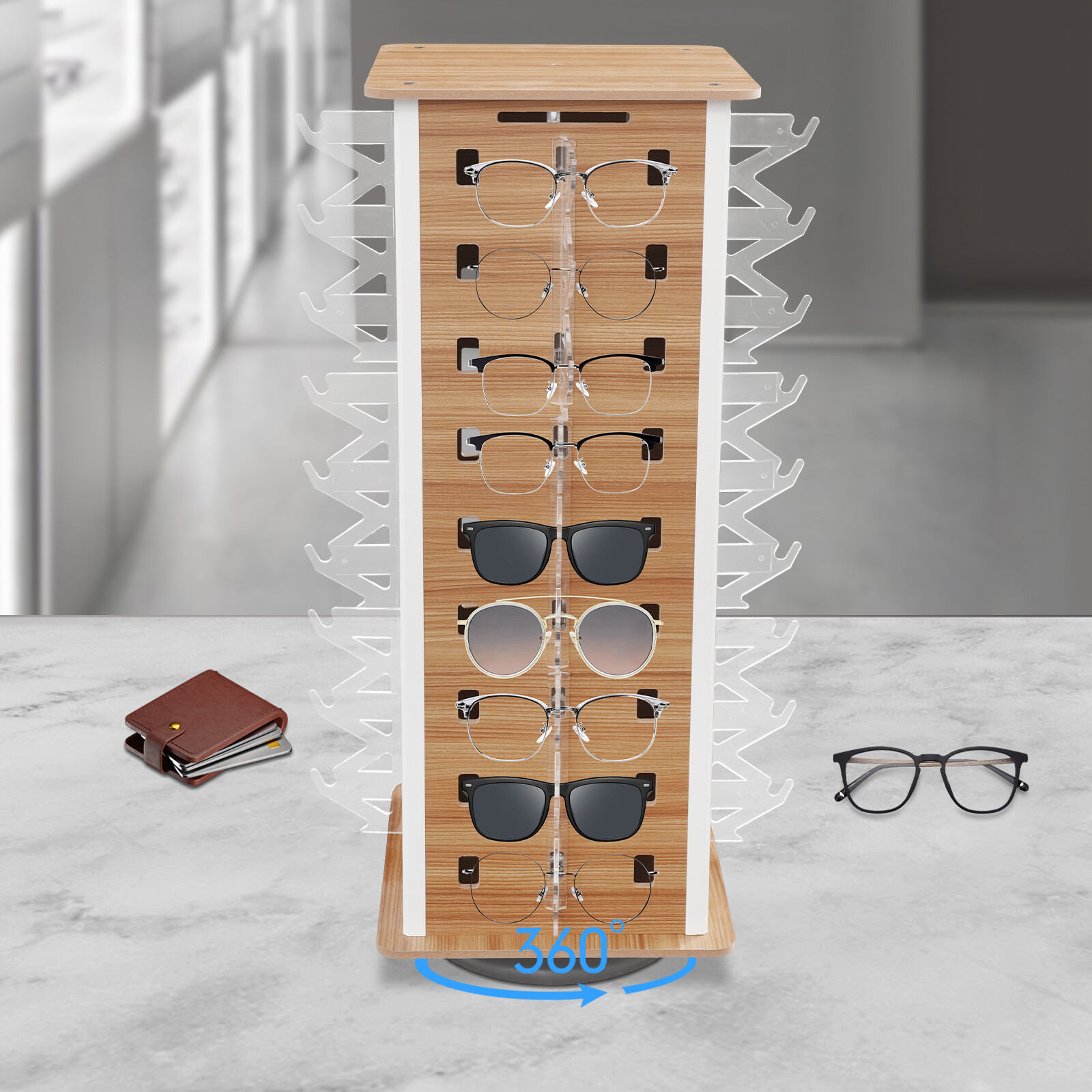 360° Sunglasses Display Rack 36 Pairs Eyeglass Organizer Holder 4 Display Sides