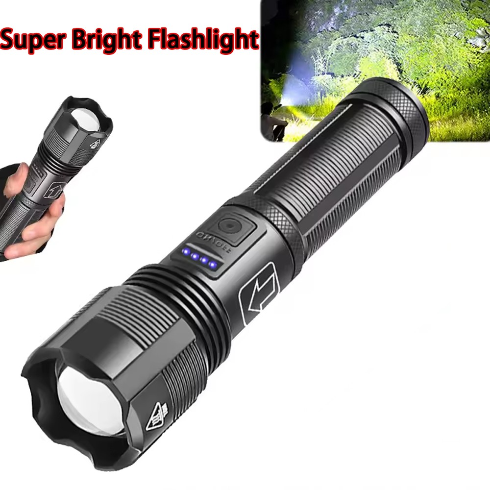 New Super Bright LED Tactical Flashlight USB Rechargeable Zoomable Torch Lamp