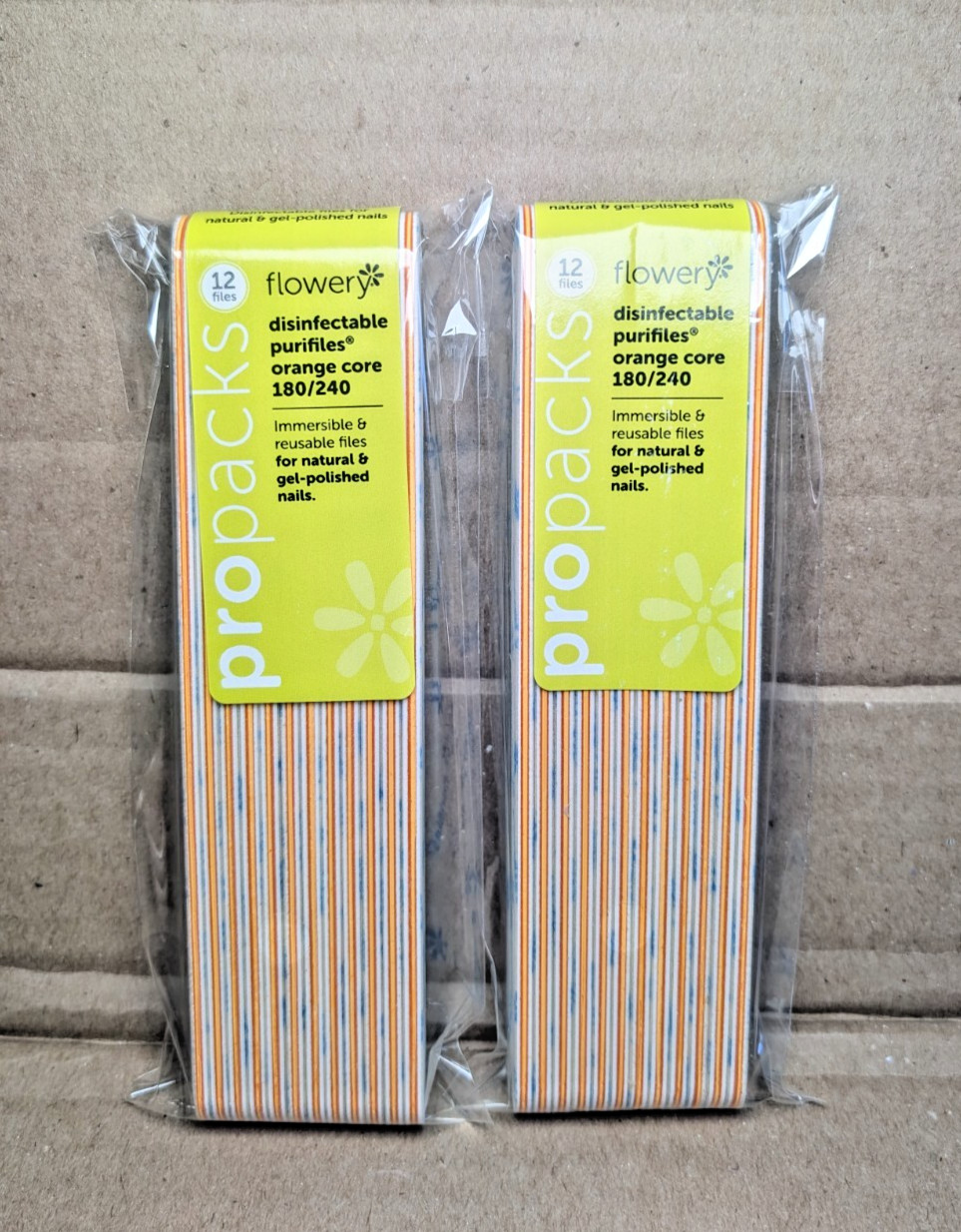 24 Flowery Purifiles Disinfectable Nail Files ORANGE Core 180/240 Grit