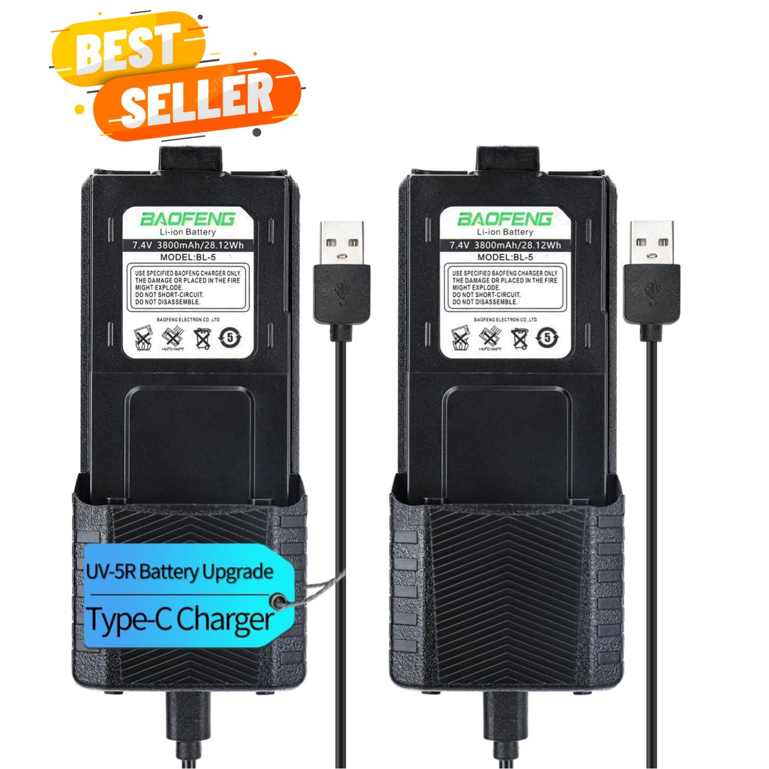 UV-5R Battery 3800mAh USB-C Charging Extended High Capacity Ham Radio Battery...
