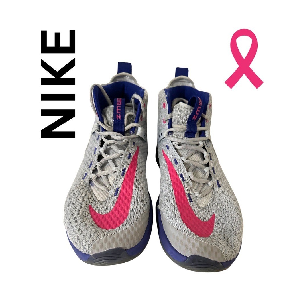 NIKE Men Gray Pink Breast Cancer ZOOM RIZE Hightop Sneakers Tennis Shoes 10.5