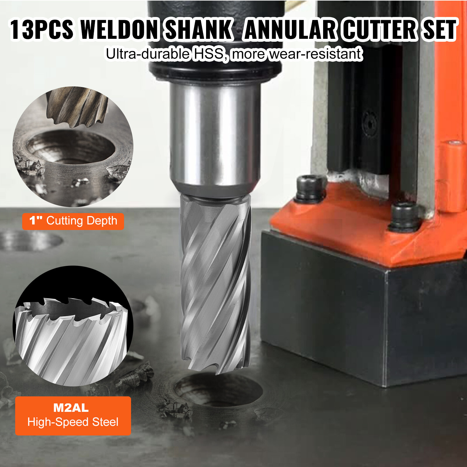 VEVOR Annular Cutter Set HSS Magnetic Drill Bits 13 PCS Weldon Shank 1" Depth