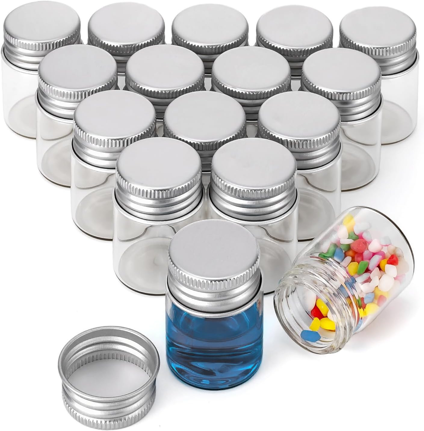 16Pcs 15Ml(1/2Oz) Empty Tiny Jars with Lids Small Glass Vials with Silver Alumin