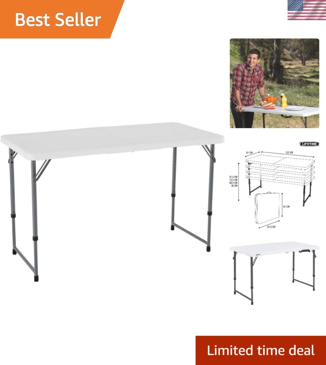Lightweight 4-Foot Foldable Table with Adjustable Height for Contemporary Living