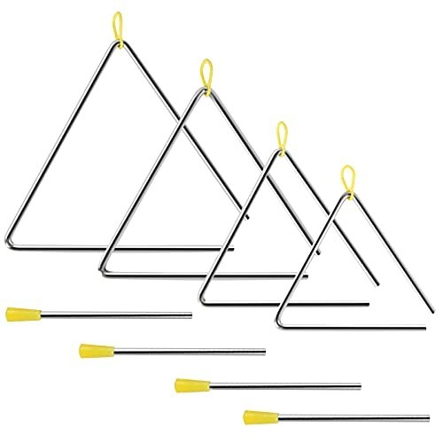 4-Pack Triangle Percussion Instruments Set - 7, 8, 9, 10 Inch Handheld Triangles
