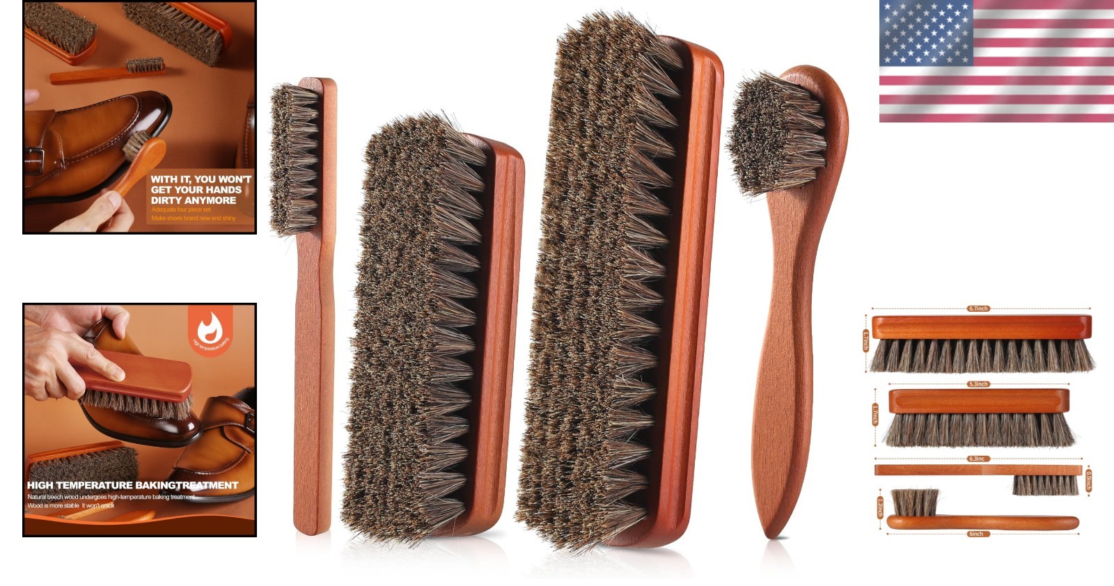 Professional Leather Shoe Brush Set - 4 Durable Brushes for Flawless Shine