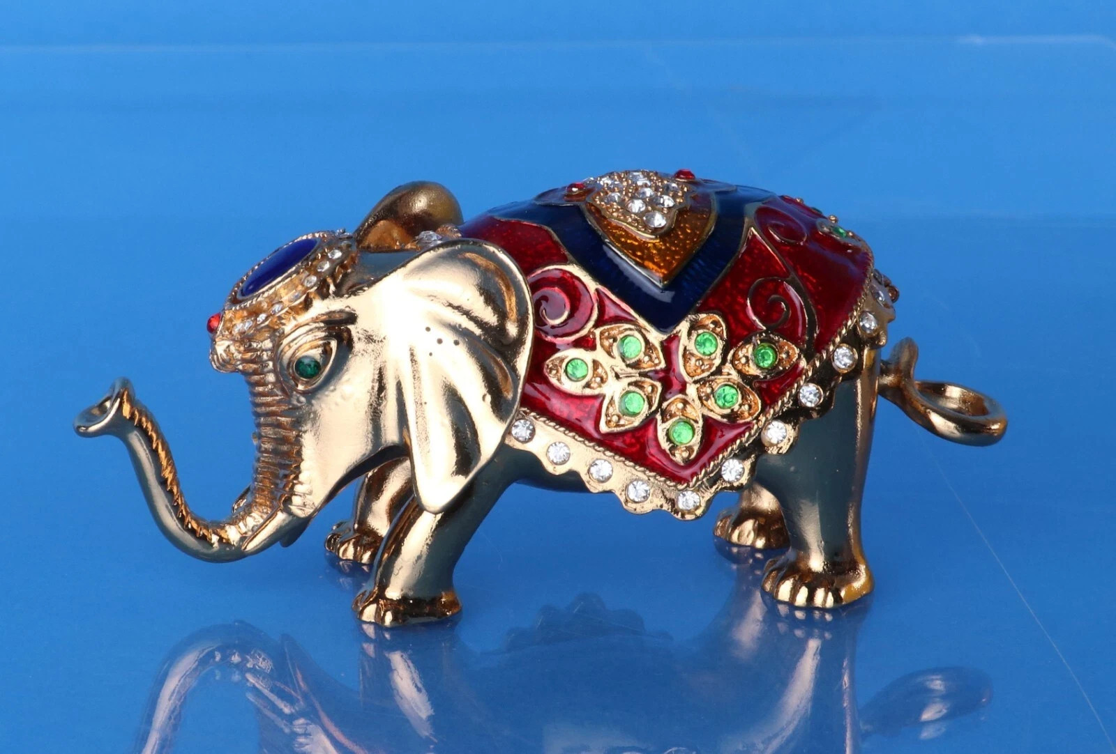 Elephant Bejeweled Enamel Jewelry Trinket Box - 2.5" Tall x 6" Wide