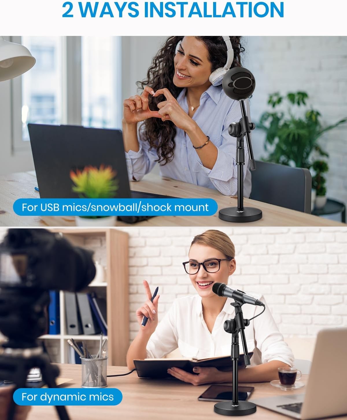 Moukey Mic Stand Desk Adjustable Tabletop Microphone Stand with Non-Slip Mic Cli