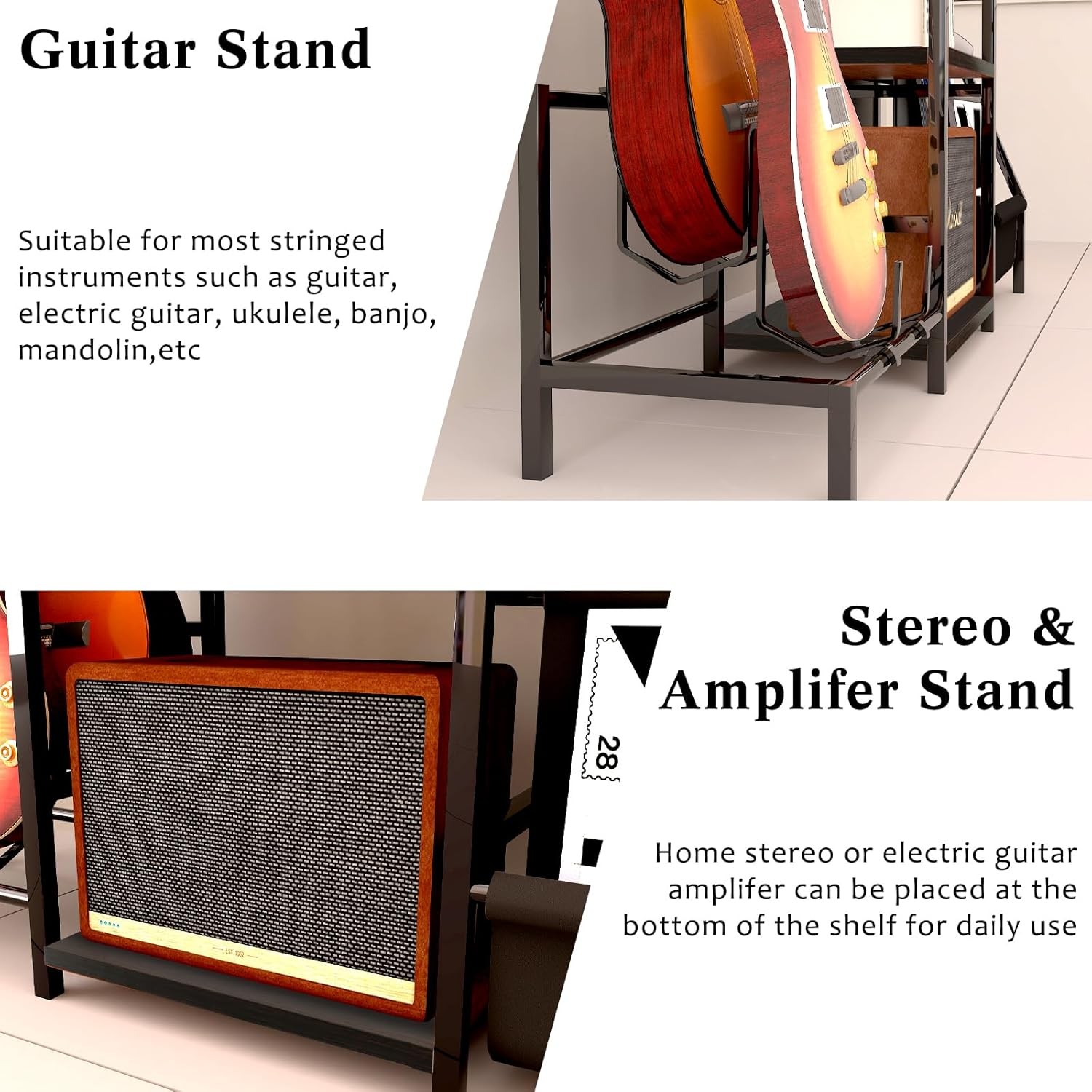 EASTROCK Record Player Stand Guitar & Table - Black