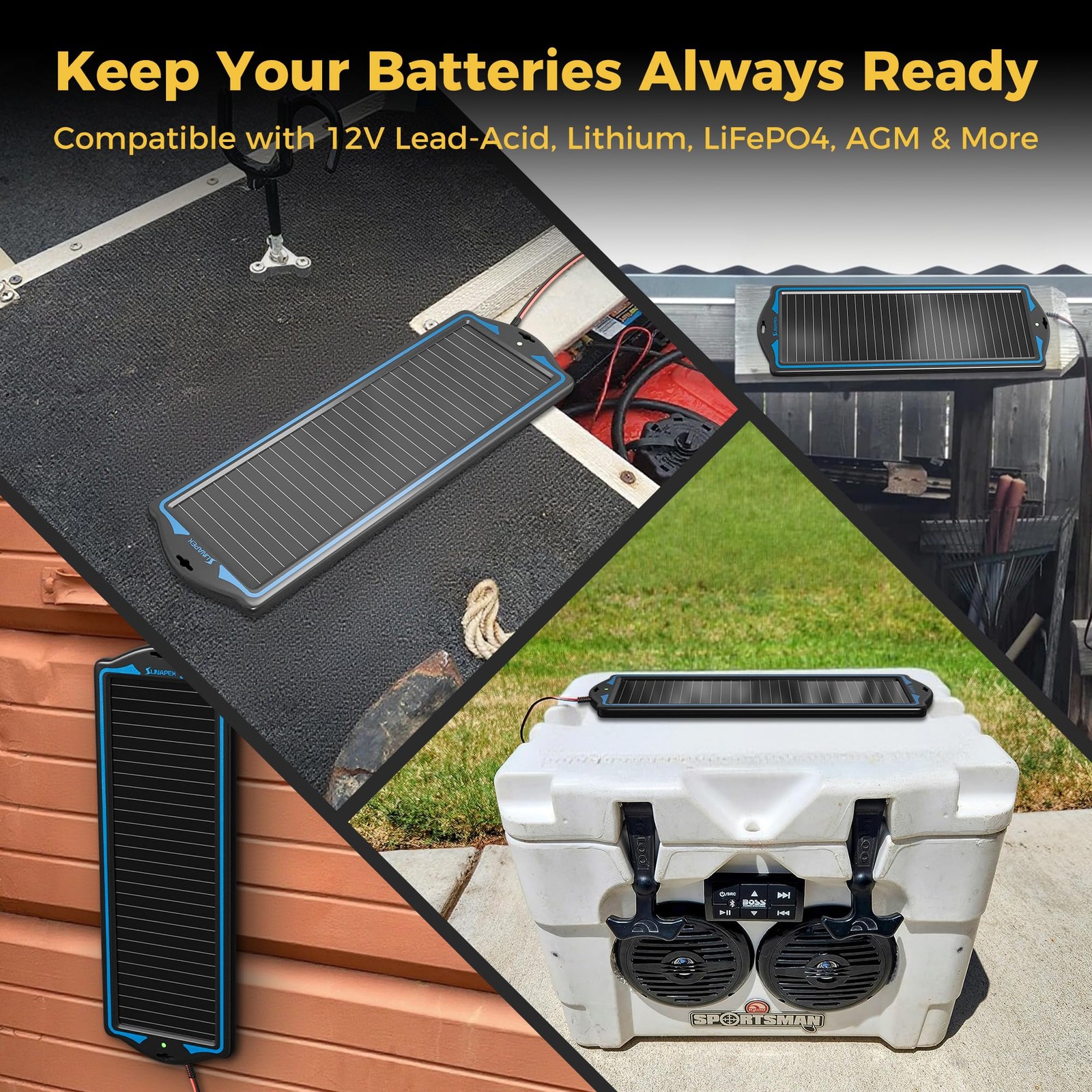 12V Solar Battery Charge: Waterproof Portable Solar Panel Kit - Battery Maintain