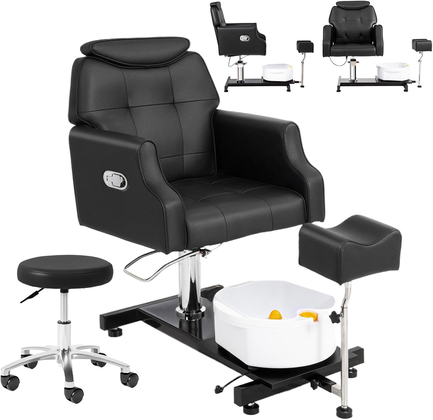 Pedicure Spa Chair with Bubble Massage Foot Bath, Height Adjustable Seat & Stool