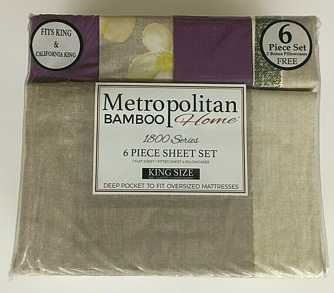 Metropolitan Bamboo Home King Size 1800 Series 6 Piece Bed Sheet Set Cotton