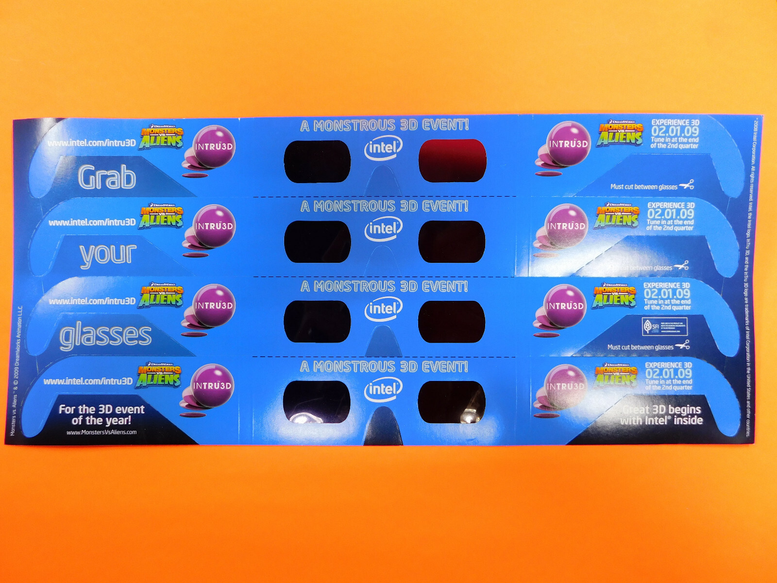 4x Universal Anaglyph Cardboard Paper Red Blue Glasses 3D For Movie or TV! ⭐⭐⭐⭐⭐