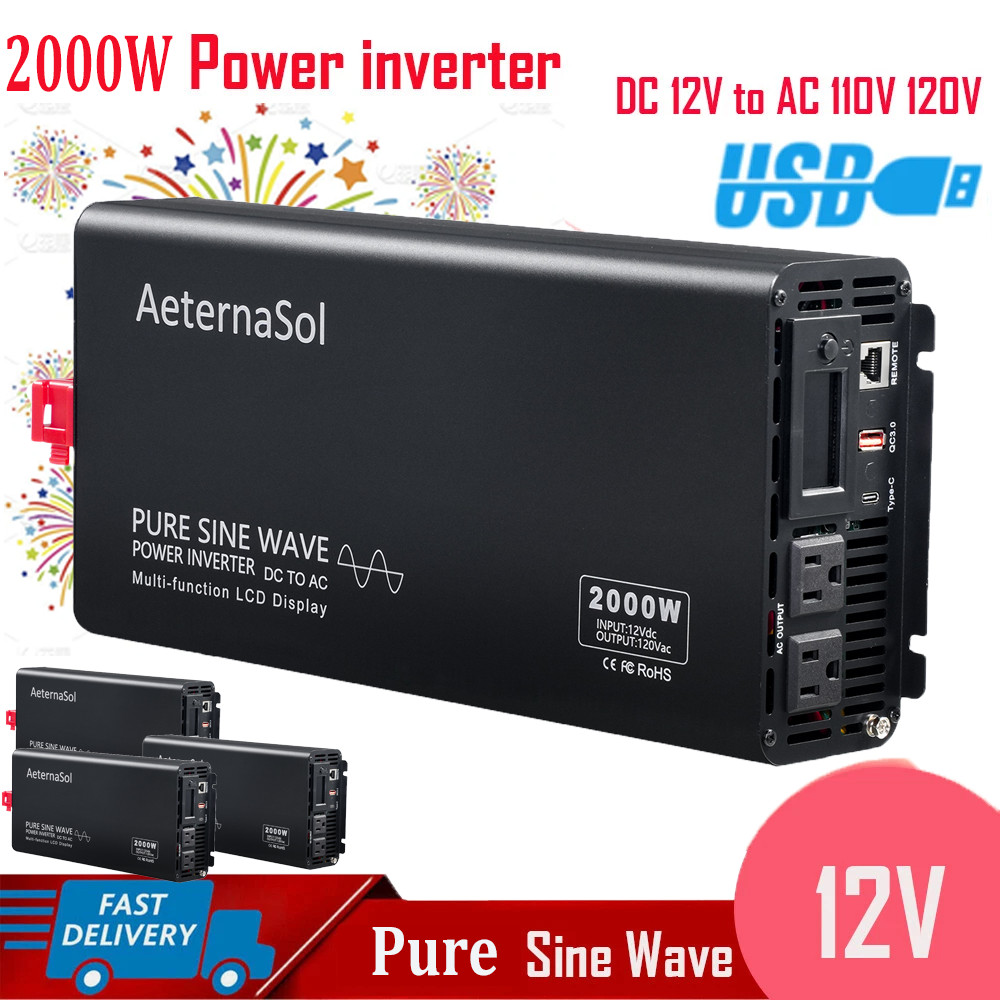 2000W  Pure Sine Wave Inverter 12V DC to 120V AC Converter Car Power Inverter US
