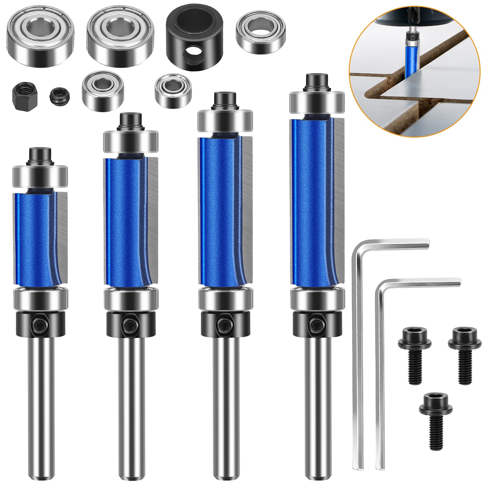 Top & Bottom Bearing Flush Trim Router Bit 1/4" Shank 3/4"-1-1/2" Milling Cutter