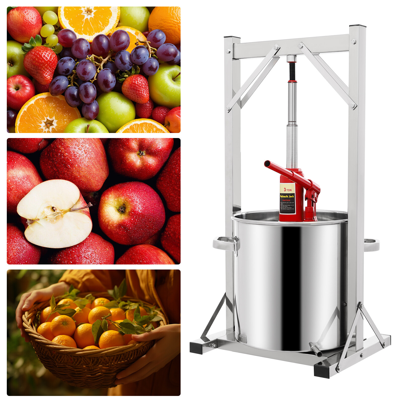 Fruit Wine Press, Stainless Steel Hydraulic Jack Press Extractor Silver