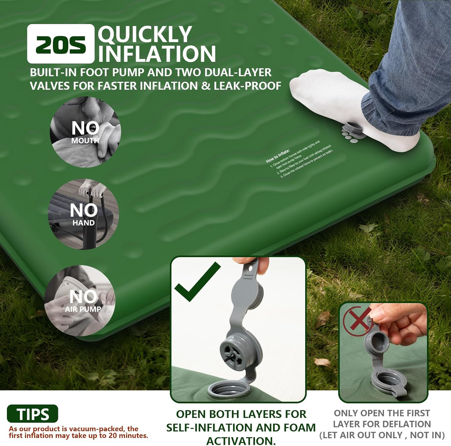 Memory Sleeping Pad, Compact Thick Foam Sleeping Mats with Pillow, 9.5 R-Value I