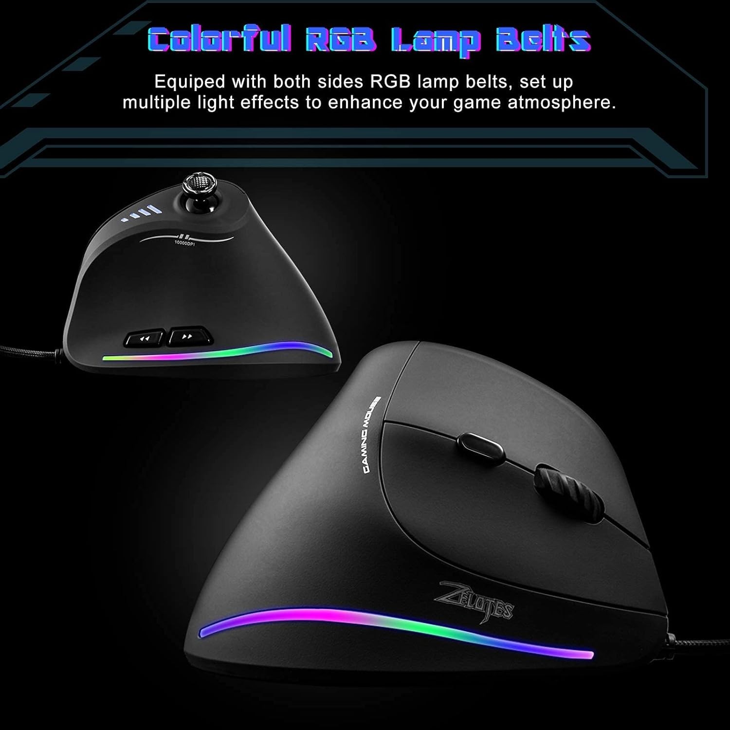 Gaming Mouse with 5 D Rocker, Ergonomic Mouse with 10000 DPI/11 Programmable But