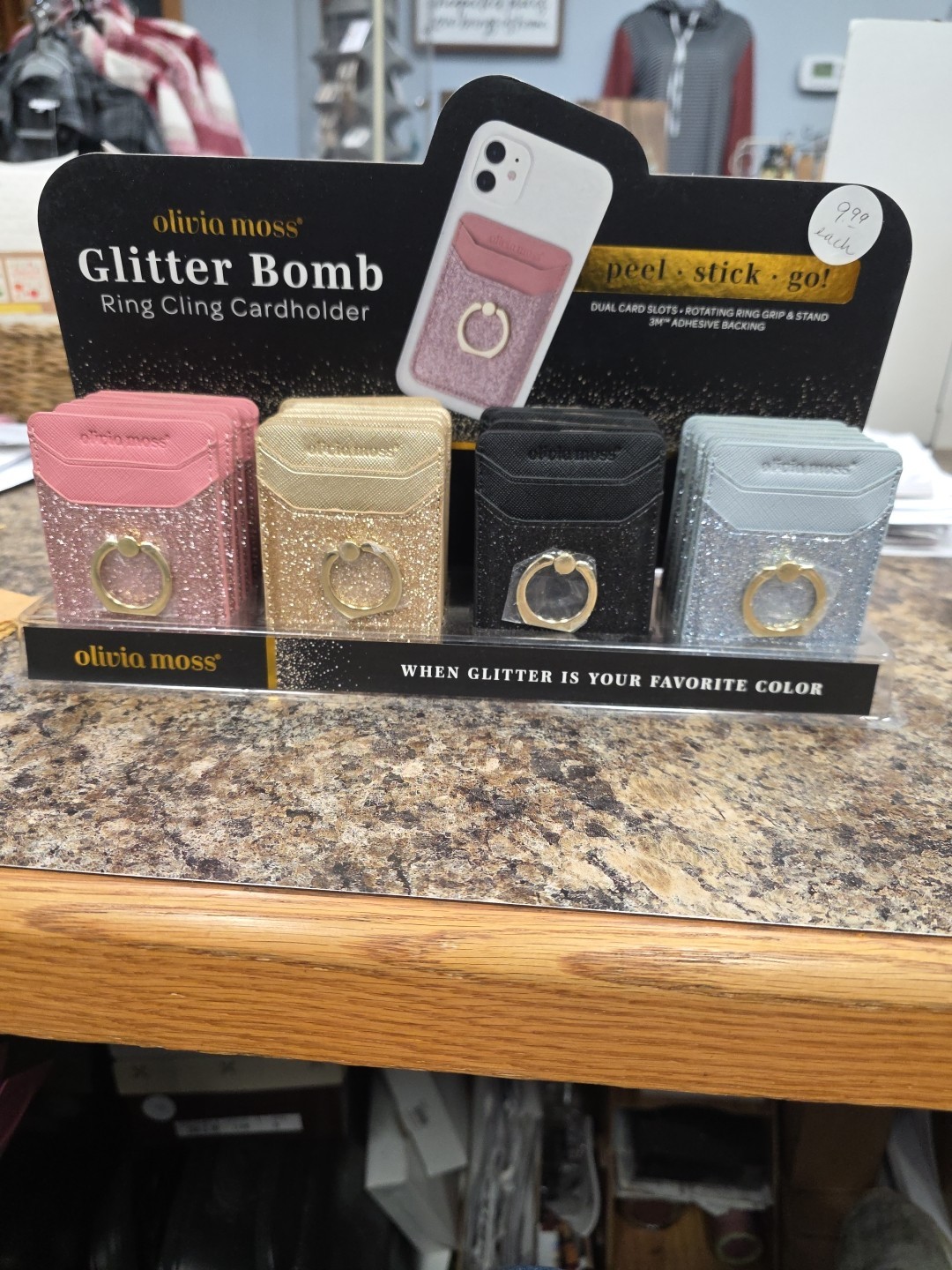 Olivia Moss Glitter Cling Cell Phone Stand and Credit Card holder Gold