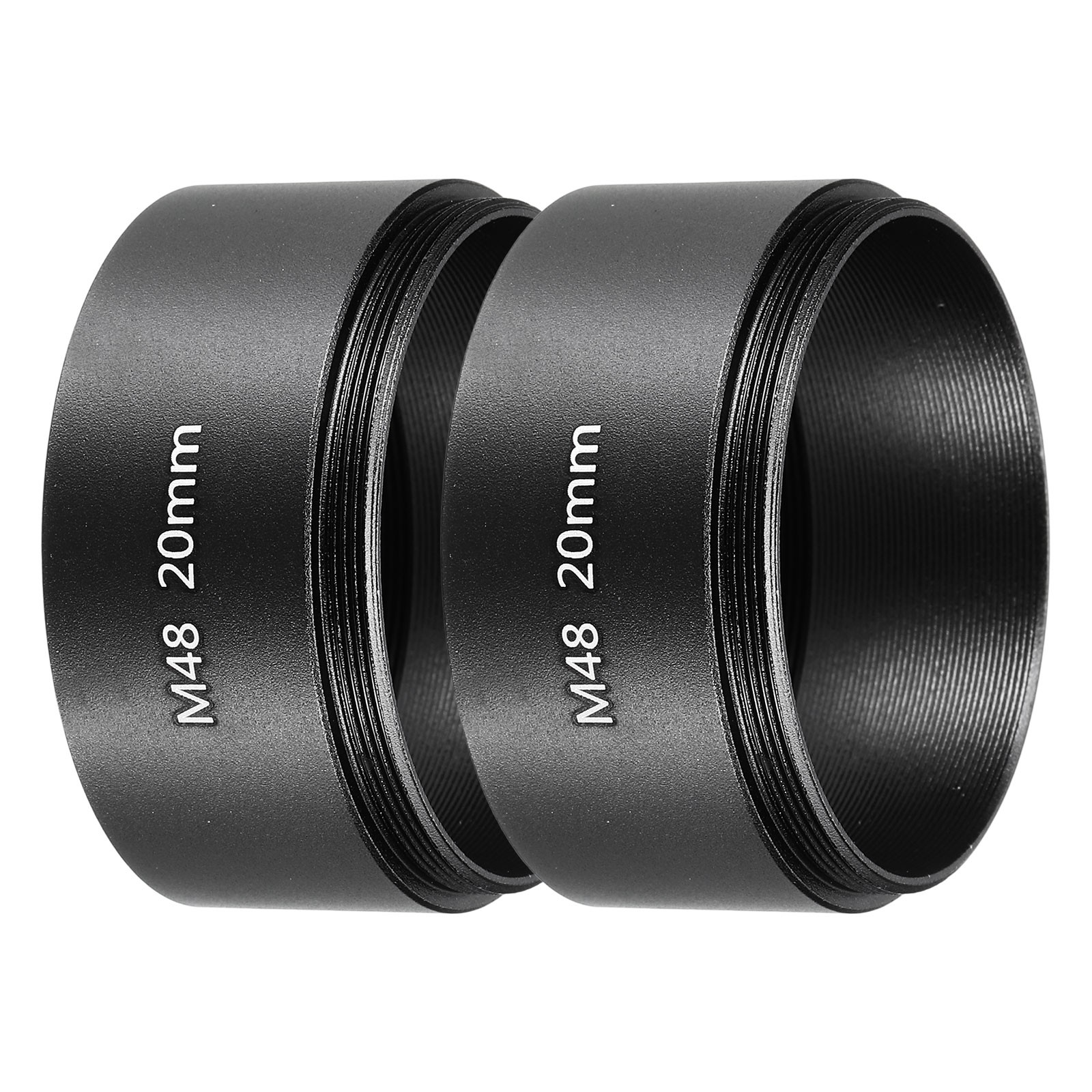 2Pcs 20mm M48 Lens Adapter Ring Extension Tube for Camera and Eyepiece, Black