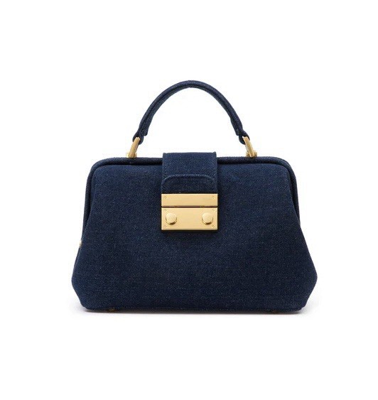Brandon Blackwood Elizabeth Doctor Bag Dark Blue Denim W/ Brass Hardware