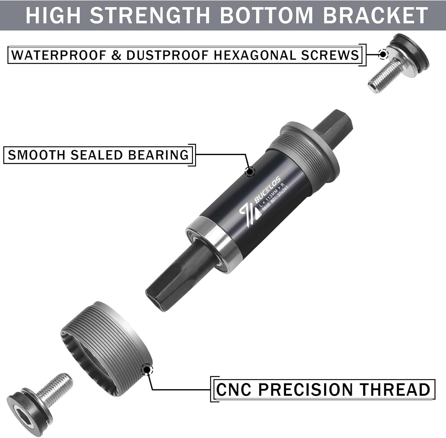 Bike Square Taper Bottom Bracket - 68/80/90/100/110/120x110.5 113 116 118 122...