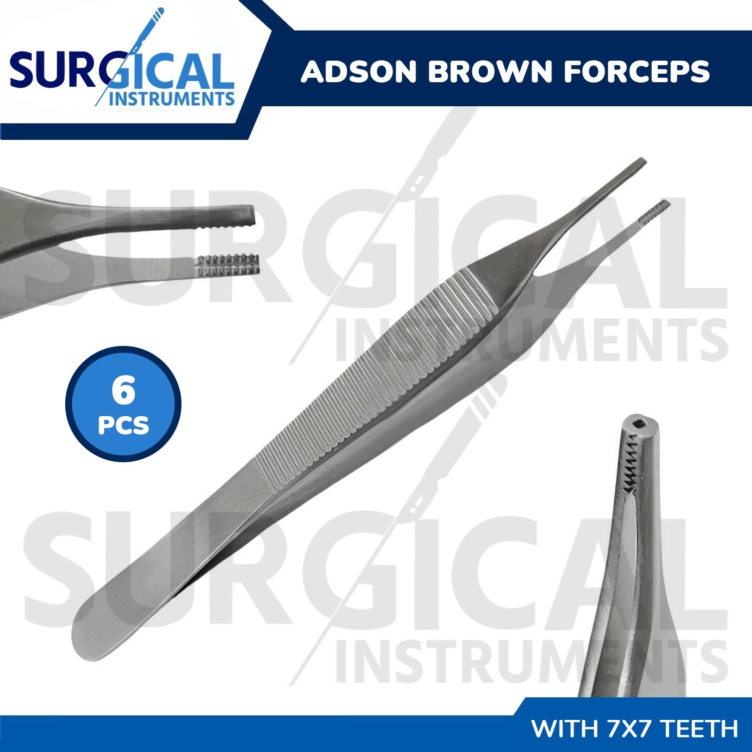6 Pcs Adson Brown Tissue Forceps ENT Surgical Instruments German Grade