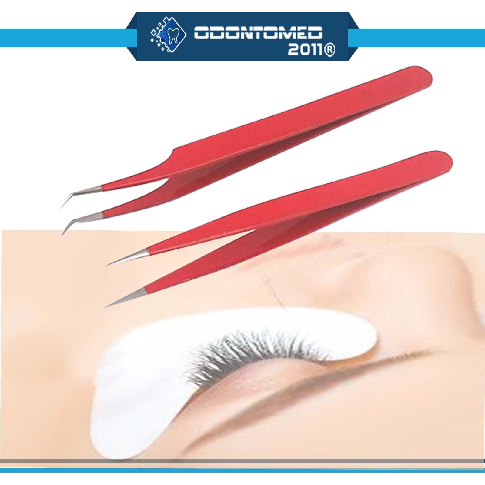 Eyelashes Tweezers RED Straight/Curved Eye Lash Extension Clip Makeup Tools-PICK