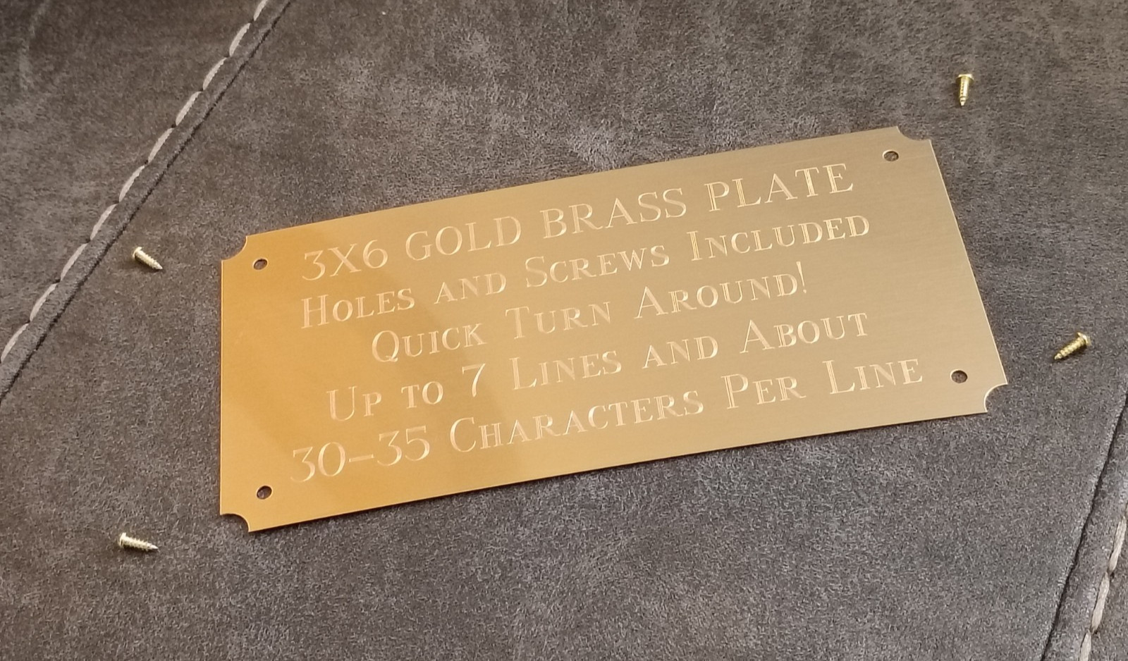 3"x6" GOLD BRASS ETCHED NAME PLATE ART-TROPHIES-TAXIDERMY-FLAG CASE, w/ 4 screws
