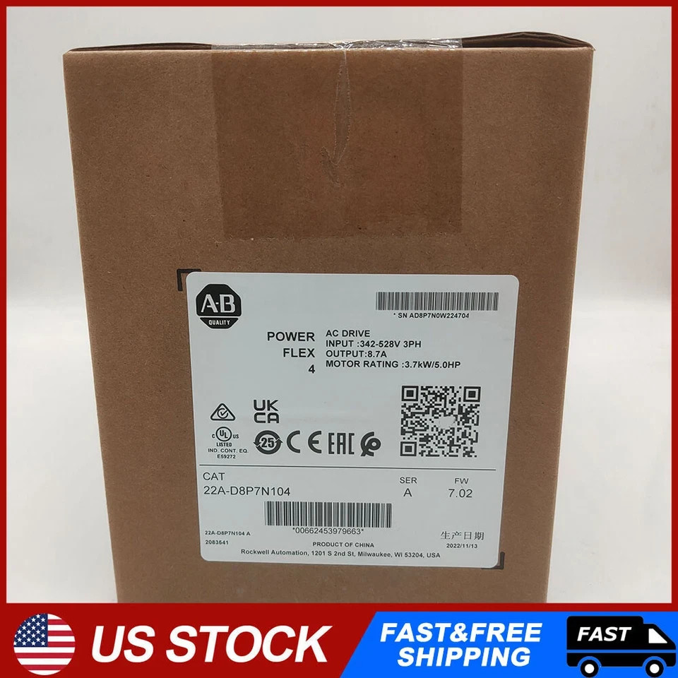New Factory Sealed AB 22A-D8P7N104 PowerFlex 4 3.7KW 5HP AC Drive 22AD8P7N104
