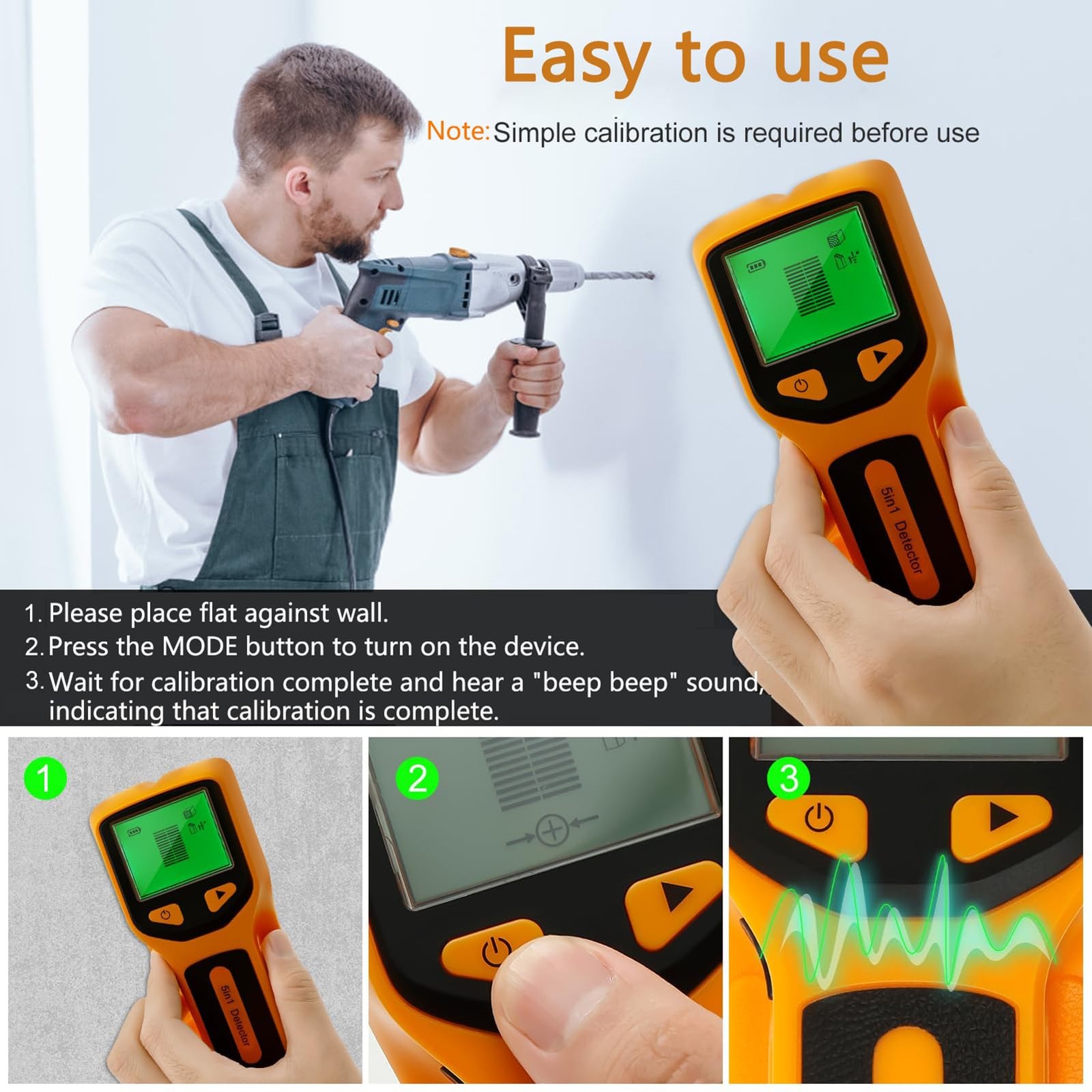 Stud Finder Wall Scanner - 5 in 1 Multifunctional Stud Detector w/Smart Chip ...