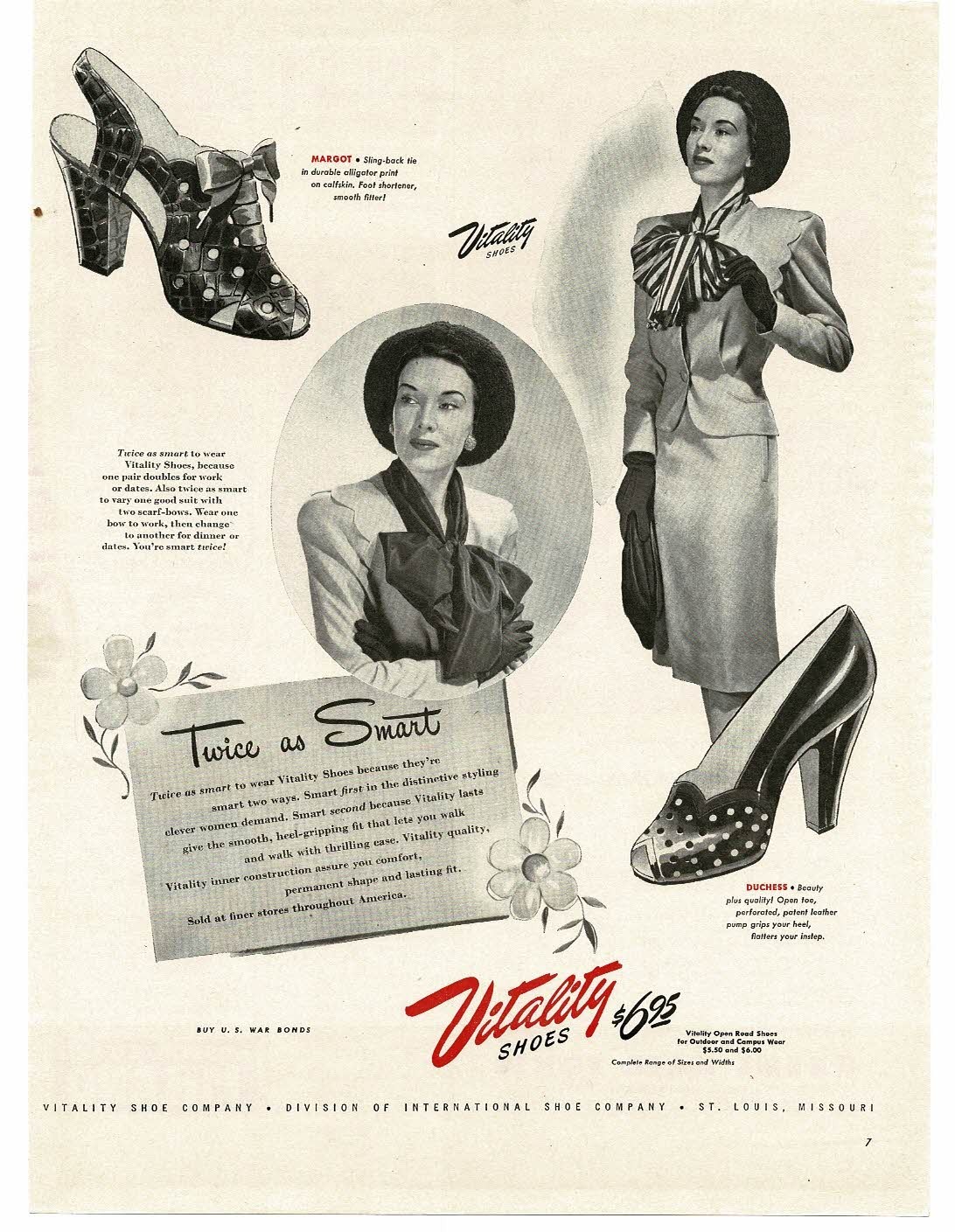 1945 Vitality Shoes for Women Margot Duchess Vintage Print Ad