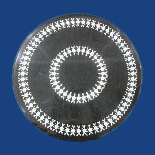 18" Black Marble Table Top  Pietra Dura Inlay Home And Garden Decor