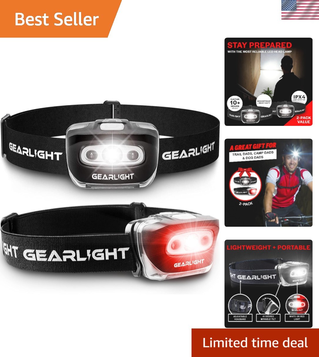 Versatile LED Headlamp Set - 2 Adjustable, Water-Resistant Lights for Every Need